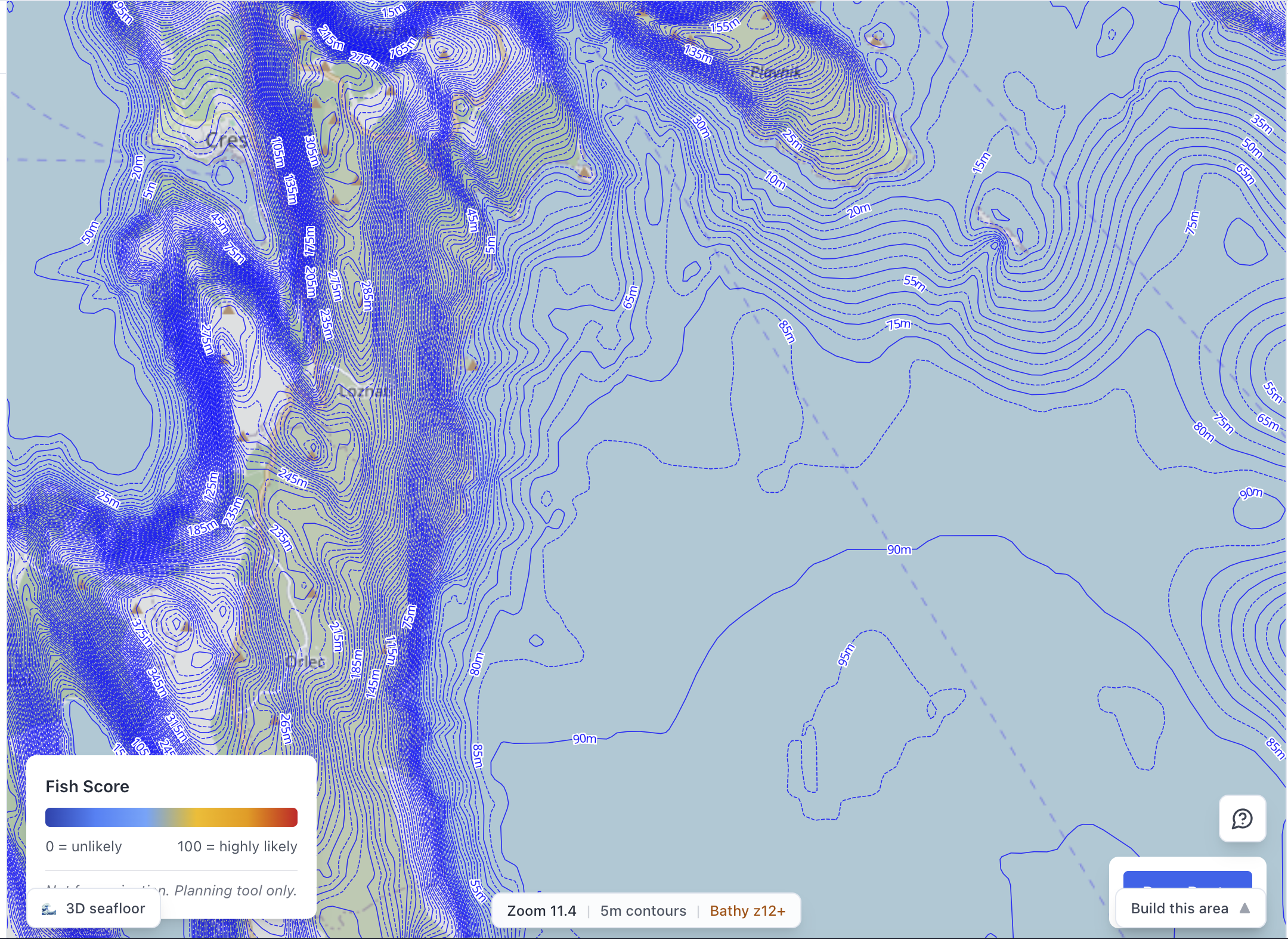 AlgoCatch bathymetry map on a phone